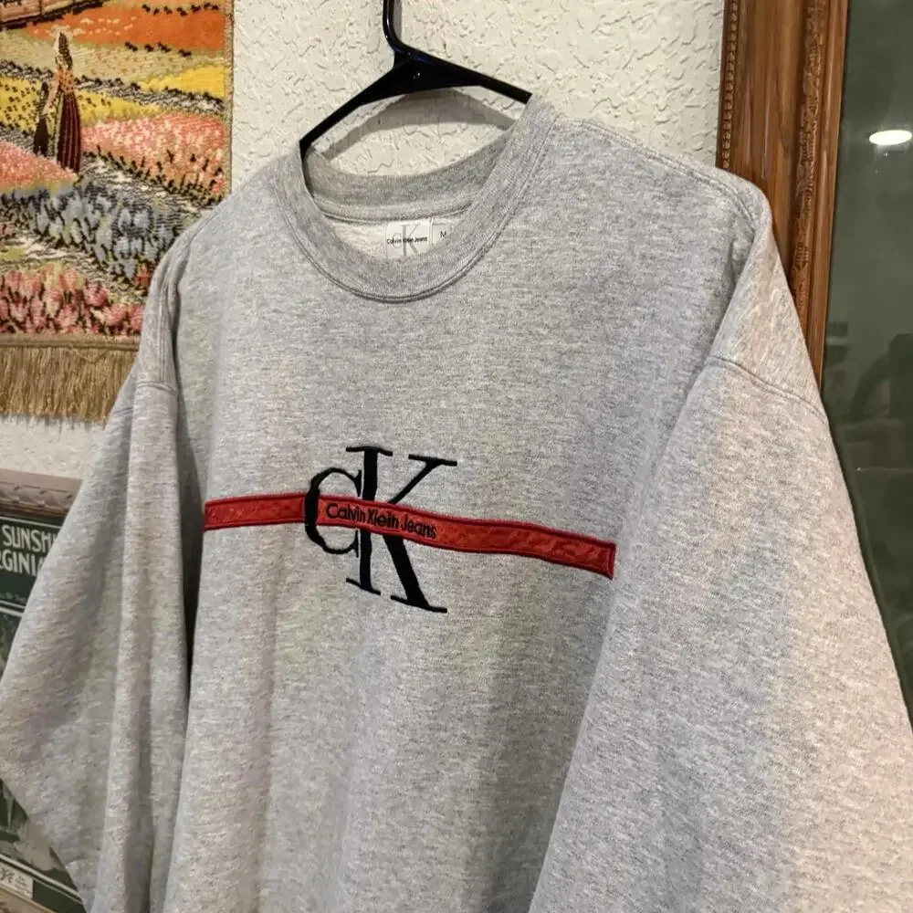 Vintage 90s Calvin Klein‎ Jeans Sweatshirt Size Mens Medium Gray Logo USA